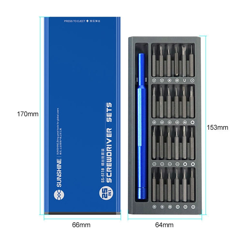 SUNSHINE SS-5118 25-in-1 High Performance Screwdriver Set with Groove Magnetic Storage Organizer Mobile Phone Screen Replace Repair Tools