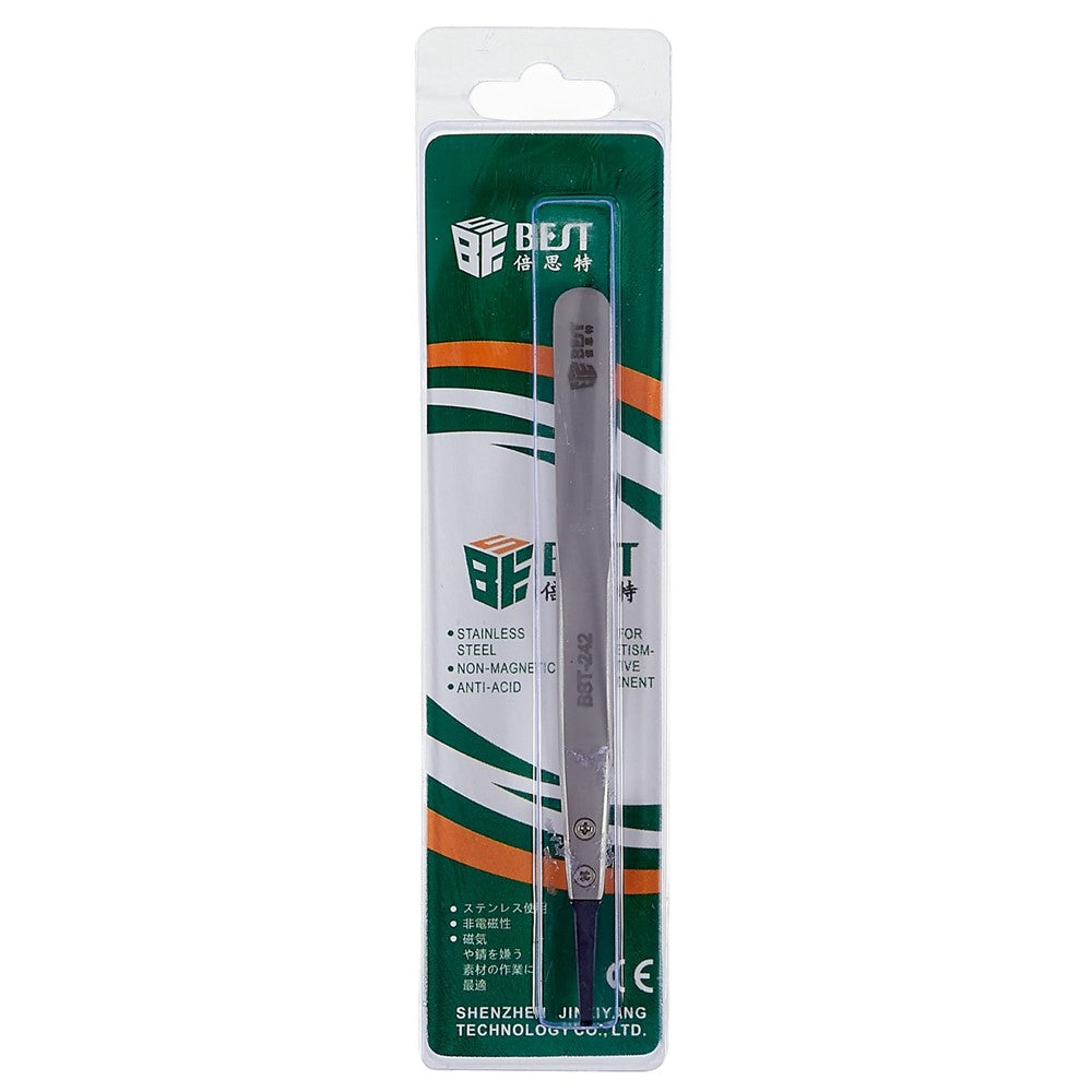 BEST BST-242 Stainless Steel Handle Anti-Static PPS Tweezers Mobile Phone Tablet Repairing Tool