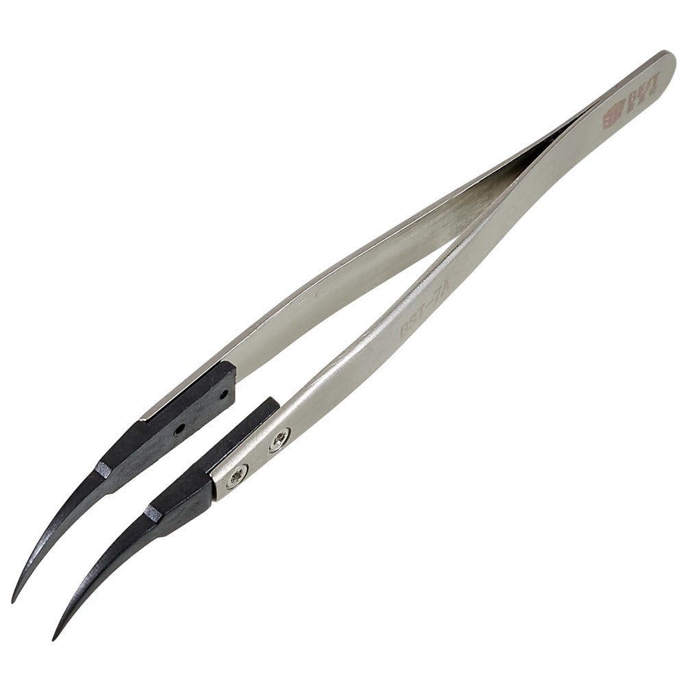 BEST BST-7A Bent Tip Tweezers Anti-Static PPS Coated Tweezers for Mobile Phone Tablets Maintenance