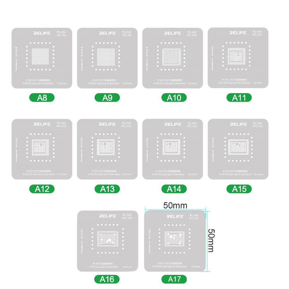 RELIFE RL-601MA A8-A15 CPU Reballing Stencil Platform for iPhone 6-13 Pro Max IC Chip Planting Tin Template Fixture