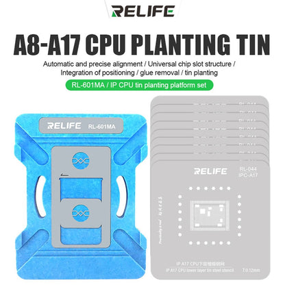 RELIFE RL-601MA A8-A15 CPU Reballing Stencil Platform for iPhone 6-13 Pro Max IC Chip Planting Tin Template Fixture