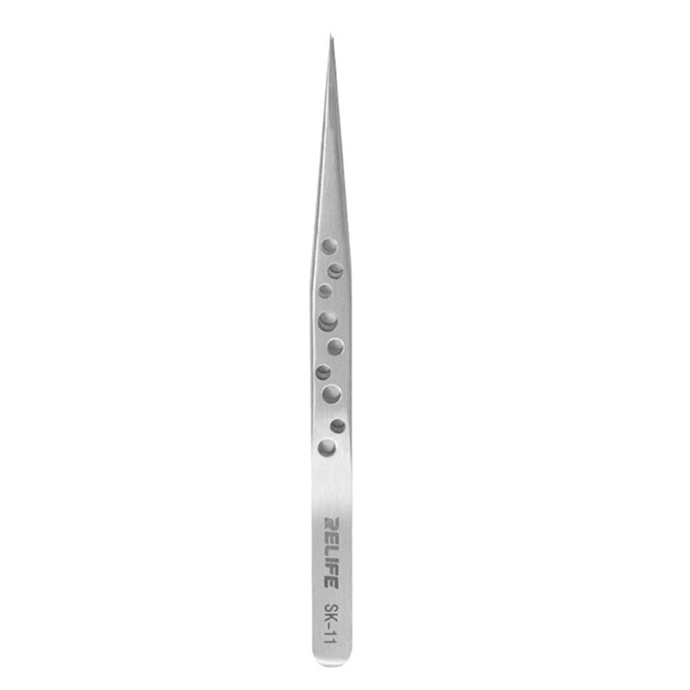RELIFE SK-11 Straight Tip Tweezers with Holes Stainless Steel Precision Tweezers Circuit Board Repairing Tool