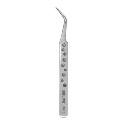 RELIFE SK-15 Curved Tip Tweezers with Holes Stainless Steel Anti-magnetic Tweezers Precision Repairing Tool