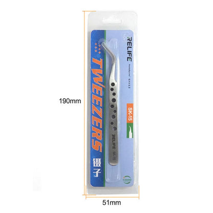 RELIFE SK-15 Curved Tip Tweezers with Holes Stainless Steel Anti-magnetic Tweezers Precision Repairing Tool