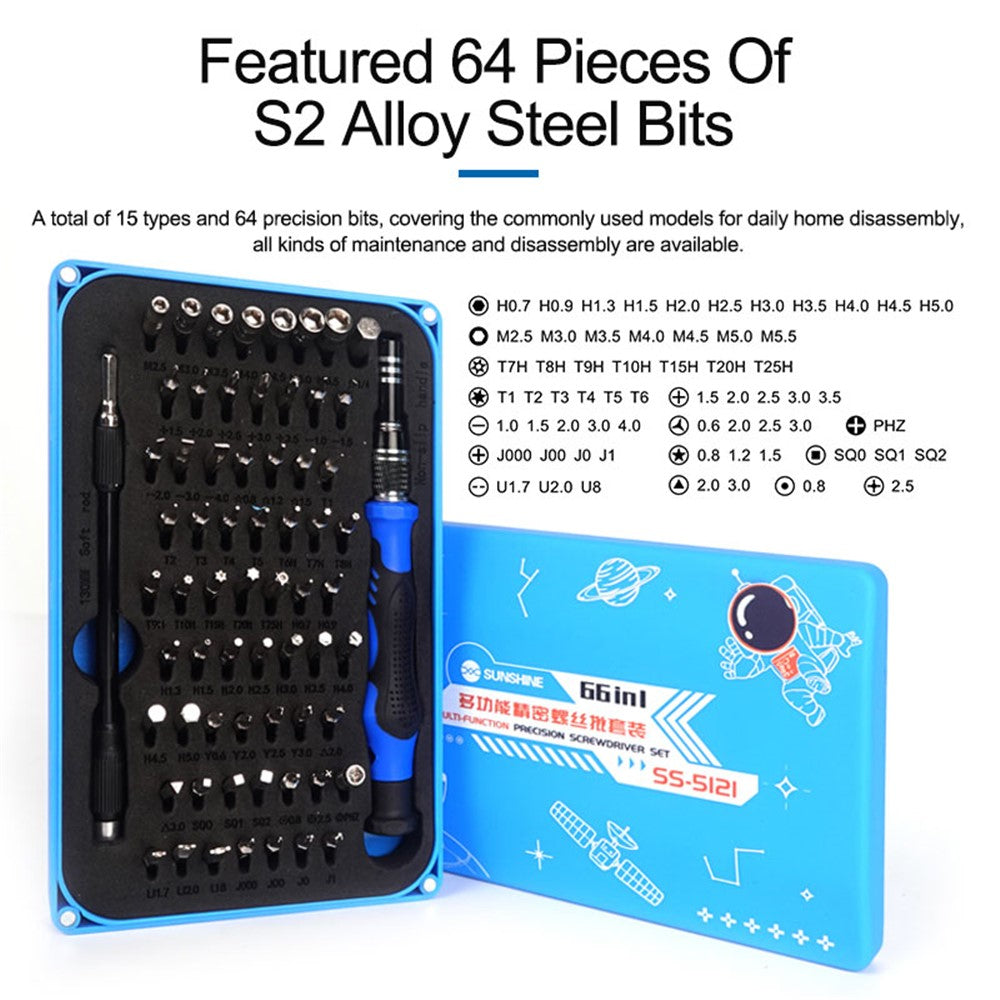 SUNSHINE SS-5121 66-in-1 Precision Screwdriver Set 64 Bits Magnetic Driver Kit Professional Electronics Repair Tool