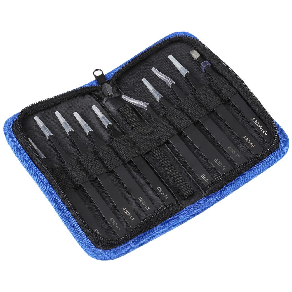10-in-1 Fine Tweezers Stainless Steel Precision Tweezers Watch Clock Phone Repair Tools Kit