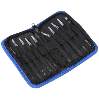 10-in-1 Fine Tweezers Stainless Steel Precision Tweezers Watch Clock Phone Repair Tools Kit