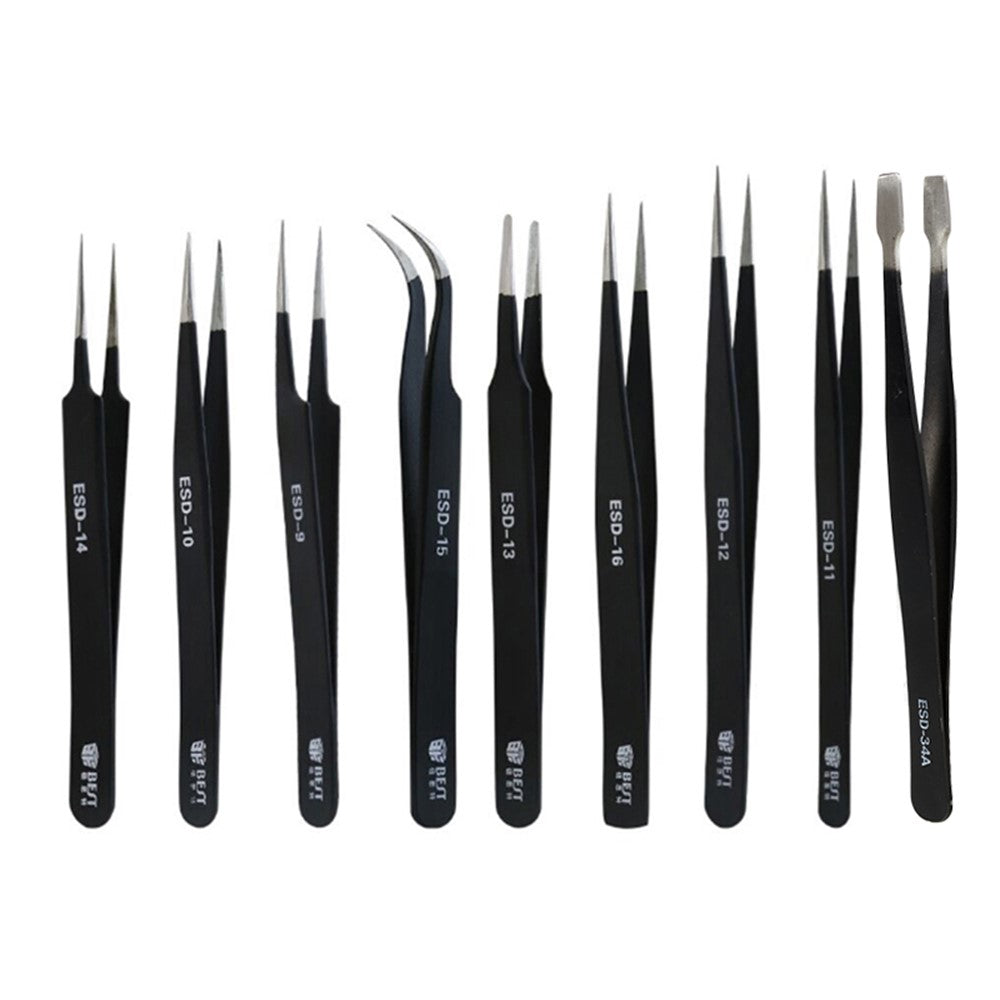 BEST 9Pcs Precision Tweezers Set Anti-Slip Metal Tweezers Kit Multi-Standard Tweezers for Lab, Electronics, Jewelry