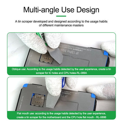 RELIFE RL-089 Non-Magnetic Tin Scraper Set Multi-Angle Design Portable Handle Scraper for Motherboard / CPU / IC
