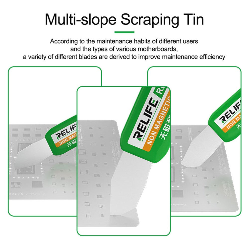 RELIFE RL-089 Non-Magnetic Tin Scraper Set Multi-Angle Design Portable Handle Scraper for Motherboard / CPU / IC