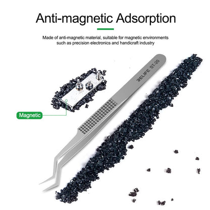RELIFE ST-20 Chip Placement Tin Positioning Tweezers Anti-magnetic Adsorption Tweezers
