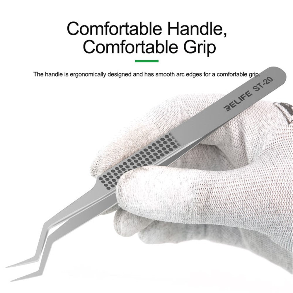 RELIFE ST-20 Chip Placement Tin Positioning Tweezers Anti-magnetic Adsorption Tweezers