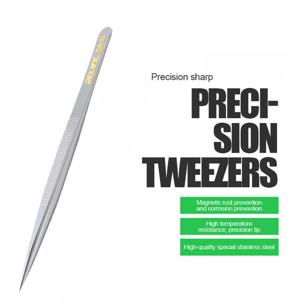 RELIFE SA-11 Stainless Steel Fine Tip Straight Tweezers Electronic Device Precision Repair Tool