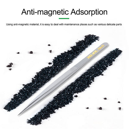 RELIFE SA-11 Stainless Steel Fine Tip Straight Tweezers Electronic Device Precision Repair Tool