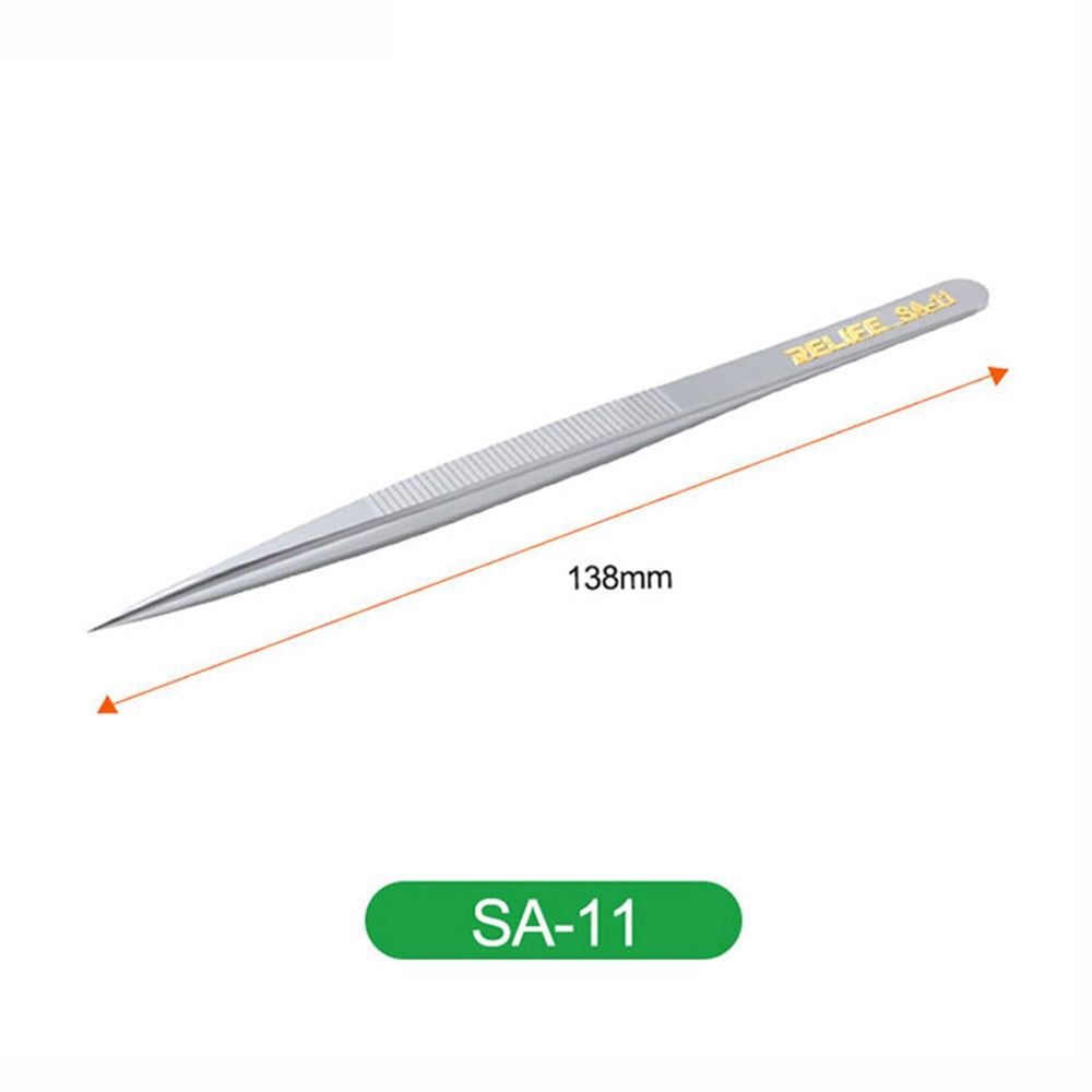 RELIFE SA-11 Stainless Steel Fine Tip Straight Tweezers Electronic Device Precision Repair Tool