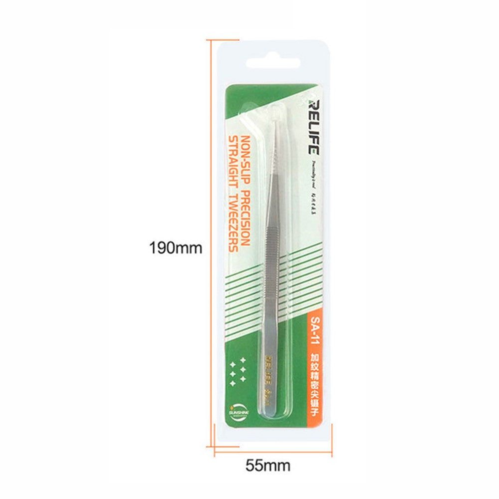 RELIFE SA-11 Stainless Steel Fine Tip Straight Tweezers Electronic Device Precision Repair Tool