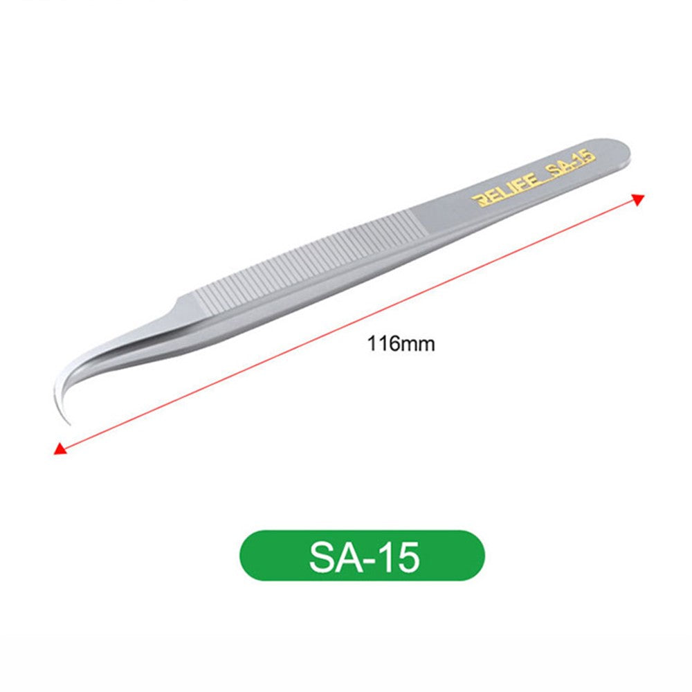 RELIFE SA-15 Anti-skid Stainless Steel Curved Tip Tweezers Electronic Device Precision Repair Tool