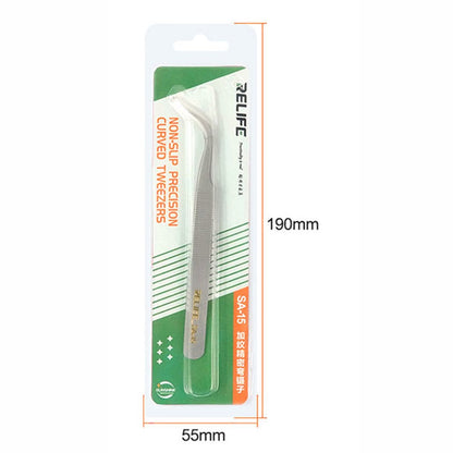 RELIFE SA-15 Anti-skid Stainless Steel Curved Tip Tweezers Electronic Device Precision Repair Tool