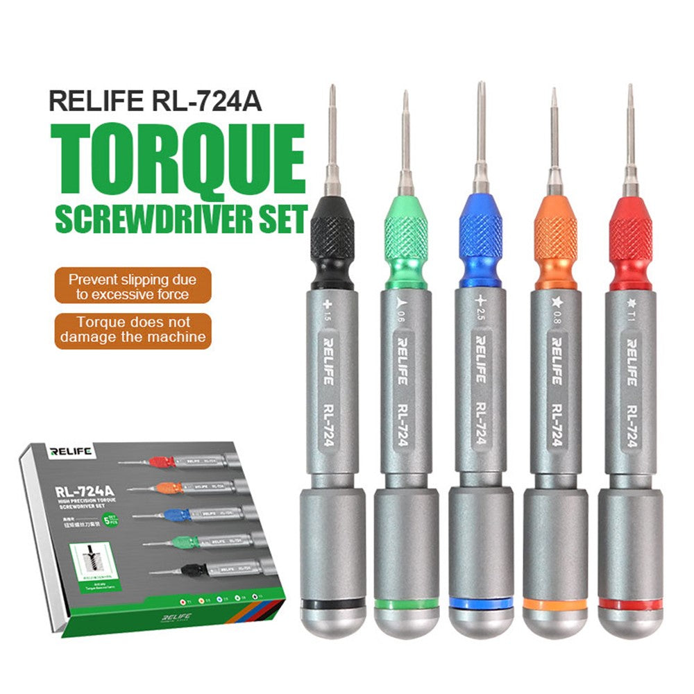RELIFE RL-724A 5Pcs Torque Screwdriver Set for Cell Phone, Tablets Handheld High Precision Screwdriver Repair Tools