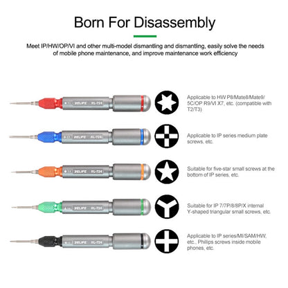 RELIFE RL-724A 5Pcs Torque Screwdriver Set for Cell Phone, Tablets Handheld High Precision Screwdriver Repair Tools