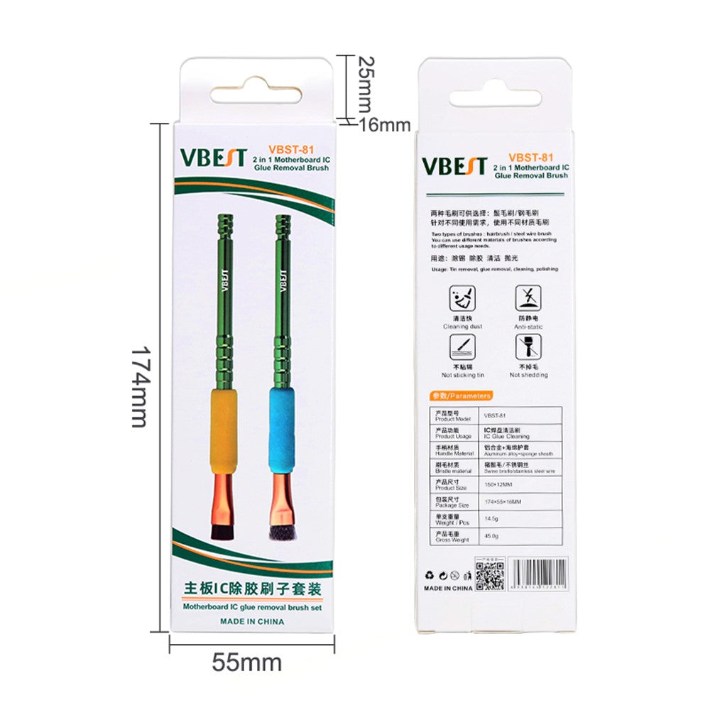 VBEST VBST-81 2Pcs PCB Circuit Board Cleaning Brush Motherboard IC Tin / Glue Remover