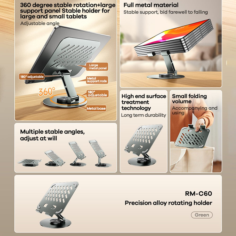 REMAX RM-C60 Precision Alloy Rotating Tablet Stand Heat Dissipation Hollow Full Metal Holder