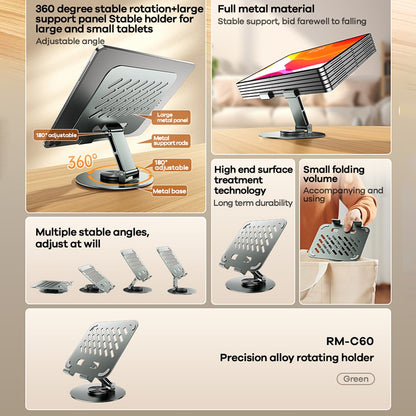 REMAX RM-C60 Precision Alloy Rotating Tablet Stand Heat Dissipation Hollow Full Metal Holder