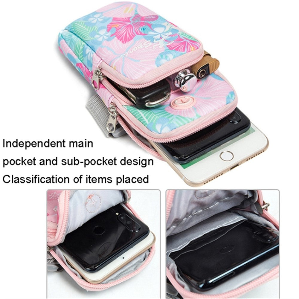 18 x 9cm Arm Band Elastic Phone Holder Flower Pattern Small Item Storage Bag Armband Cell Phones Pouch (Size: L)