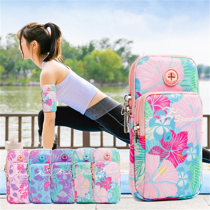 18 x 9cm Arm Band Elastic Phone Holder Flower Pattern Small Item Storage Bag Armband Cell Phones Pouch (Size: L)