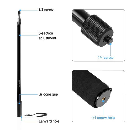 PULUZ PU642B 300cm Bullet Time Invisible Selfie Stick for Insta360 ONE RS / X3 / X2 Extension Rod with Hand Strap