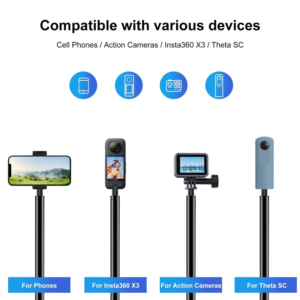 PULUZ PU642B 300cm Bullet Time Invisible Selfie Stick for Insta360 ONE RS / X3 / X2 Extension Rod with Hand Strap