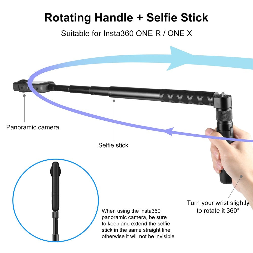 PULUZ PU886B For Insta360 X3 Bullet Time Handle Tripod Rotating Grip Desktop Stand Action Camera Selfie Stick