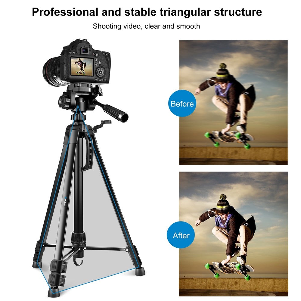 PULUZ PU3096 Smartphone Camera Selfie Live Streaming Tripod Stand with Pan Tilt Head and Phone Clamp
