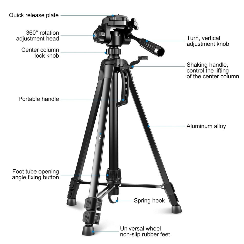 PULUZ PU3096 Smartphone Camera Selfie Live Streaming Tripod Stand with Pan Tilt Head and Phone Clamp