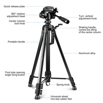 PULUZ PU3096 Smartphone Camera Selfie Live Streaming Tripod Stand with Pan Tilt Head and Phone Clamp
