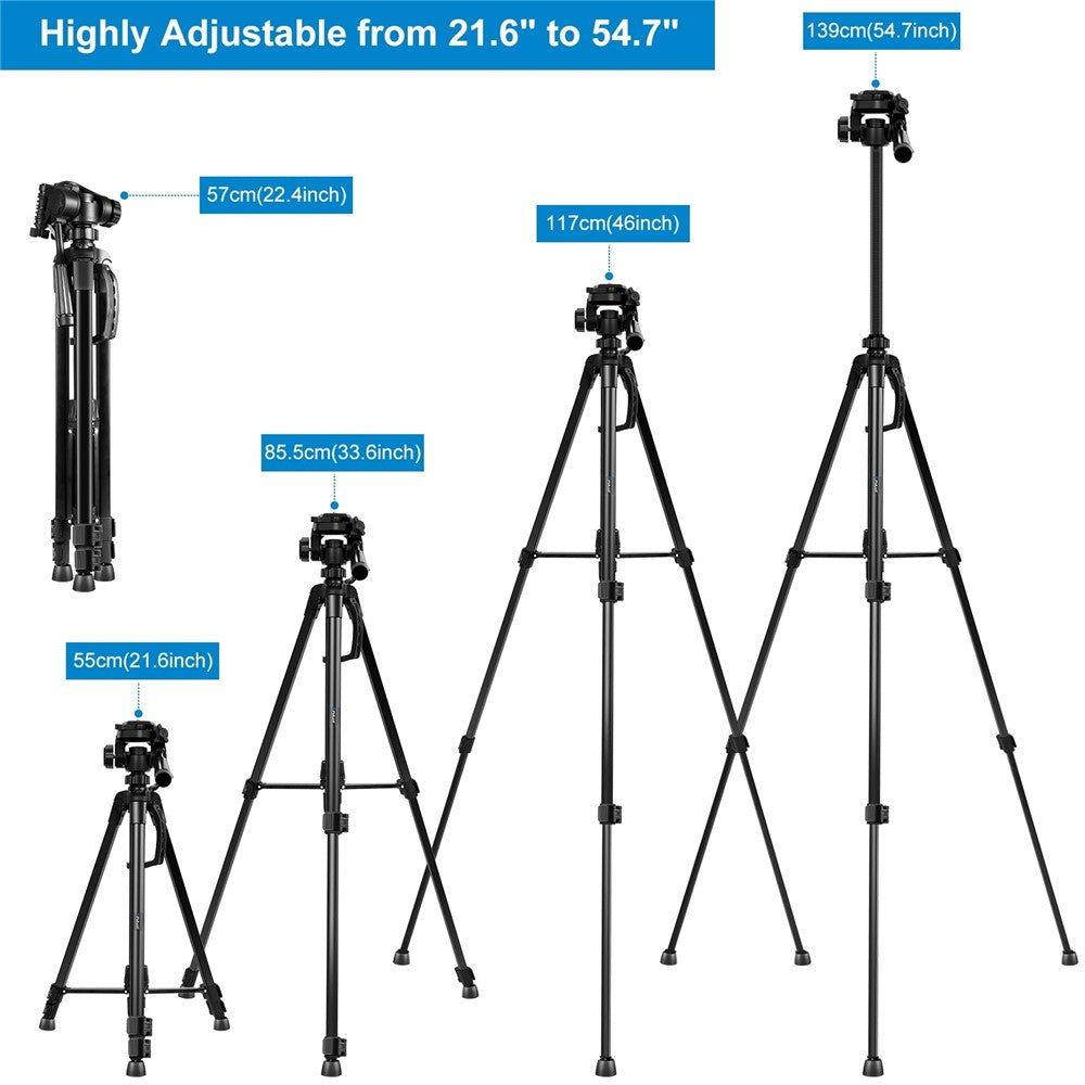 PULUZ PU3096 Smartphone Camera Selfie Live Streaming Tripod Stand with Pan Tilt Head and Phone Clamp