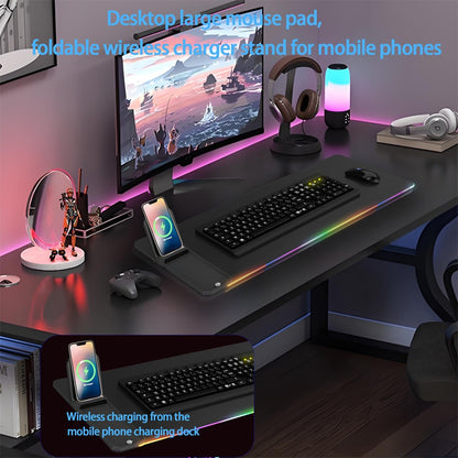 H18 Smartphone 15W Wireless Charging Keyboard Mouse Pad Foldable Multifunctional LED Illuminated Mousepad