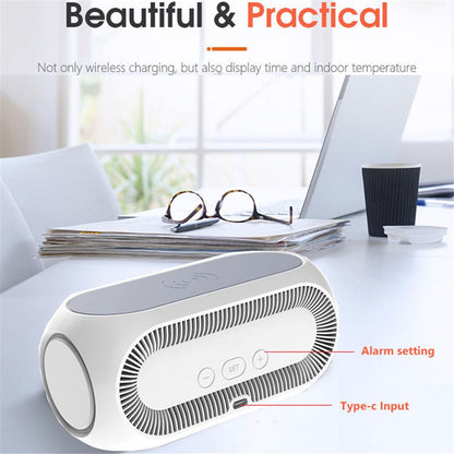 W288 ABS Temperature Date Display Digital Alarm Clock 15W Wireless Charger