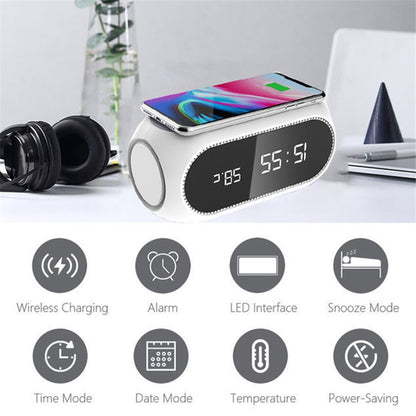 W288 ABS Temperature Date Display Digital Alarm Clock 15W Wireless Charger