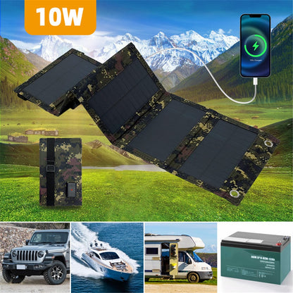 10W 5V Portable Outdoor Solar Power Supply 5 Folding Solar Panels Phone Charging Device, No Cable