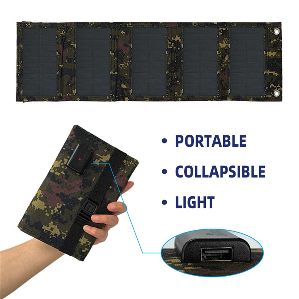 10W 5V Portable Outdoor Solar Power Supply 5 Folding Solar Panels Phone Charging Device, No Cable