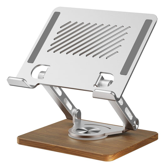 J27 Adjustable Tablets Laptops Cooling Stand Riser Wooden Base Metal Rotating Foldable Desktop Bracket
