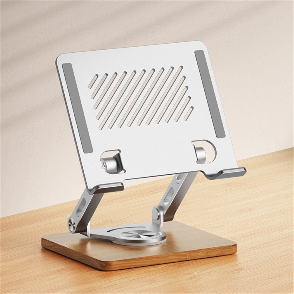 J27 Adjustable Tablets Laptops Cooling Stand Riser Wooden Base Metal Rotating Foldable Desktop Bracket