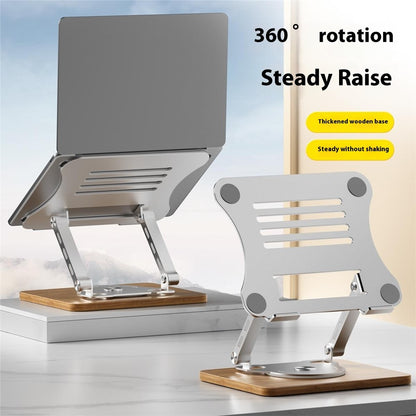 J31 Foldable Laptop Cooling Stand Metal + Wood Adjustable 360-Degree Rotating Notebook Bracket
