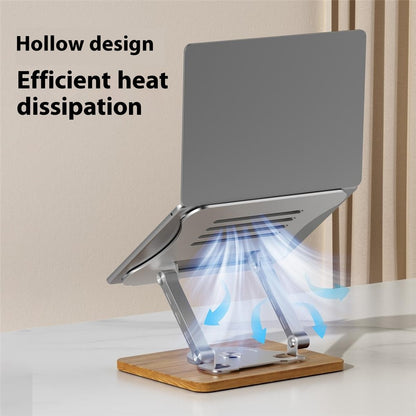 J31 Foldable Laptop Cooling Stand Metal + Wood Adjustable 360-Degree Rotating Notebook Bracket
