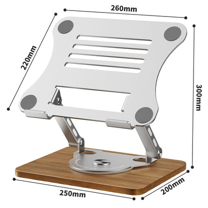 J31 Foldable Laptop Cooling Stand Metal + Wood Adjustable 360-Degree Rotating Notebook Bracket