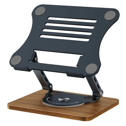 J31 Foldable Laptop Cooling Stand Metal + Wood Adjustable 360-Degree Rotating Notebook Bracket