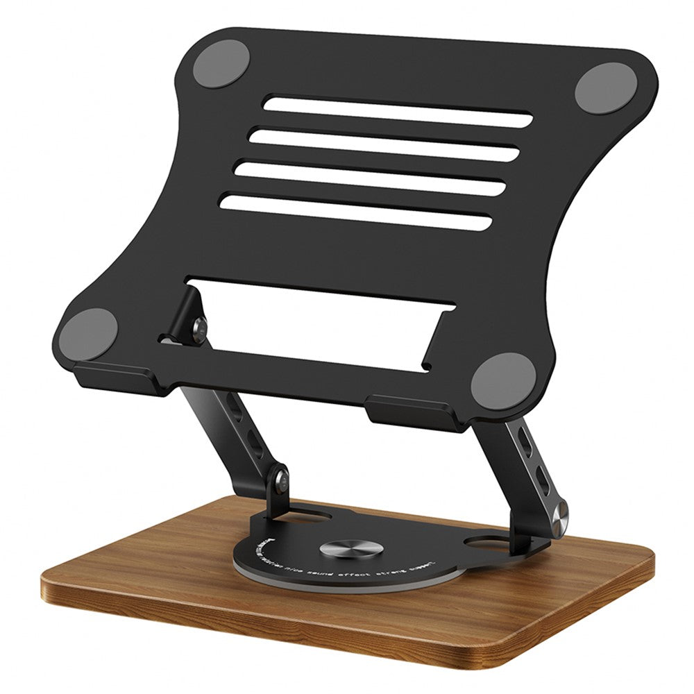 J31 Foldable Laptop Cooling Stand Metal + Wood Adjustable 360-Degree Rotating Notebook Bracket