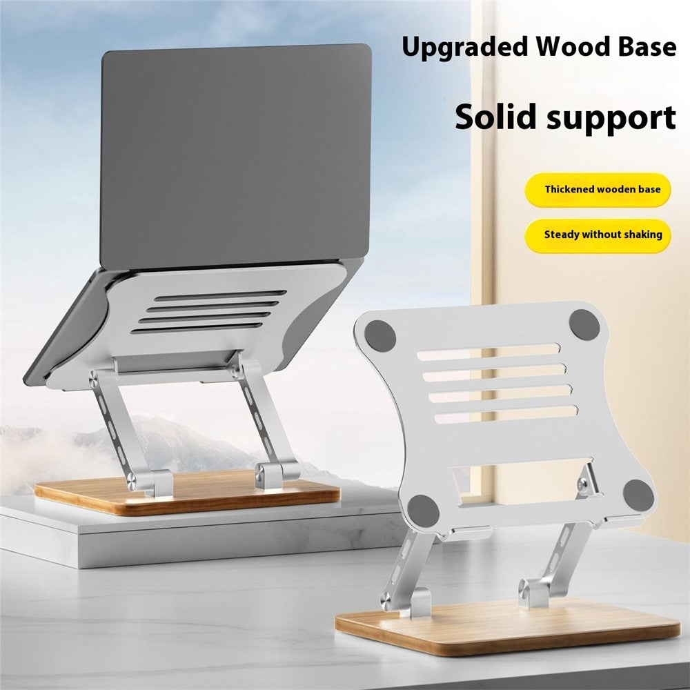 J32 Adjustable Laptop Stand Foldable Wood Base Metal Cooling Riser Desktop Bracket
