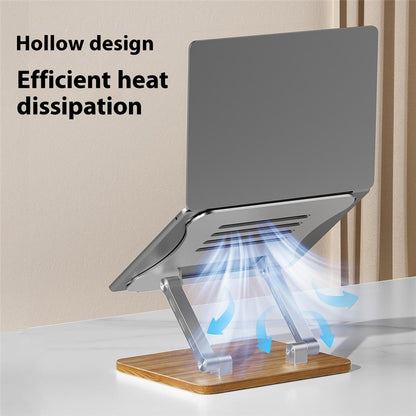 J32 Adjustable Laptop Stand Foldable Wood Base Metal Cooling Riser Desktop Bracket